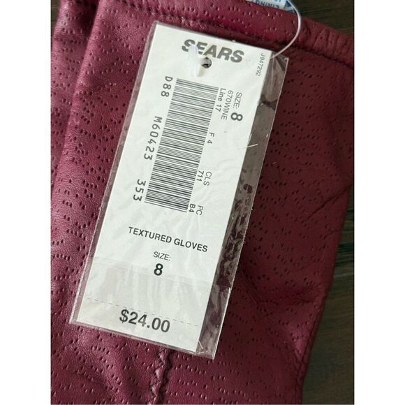 NWT Fownes Leather Gloves size 8 Vintage Sears Tag Burgundy - Picture 4 of 5
